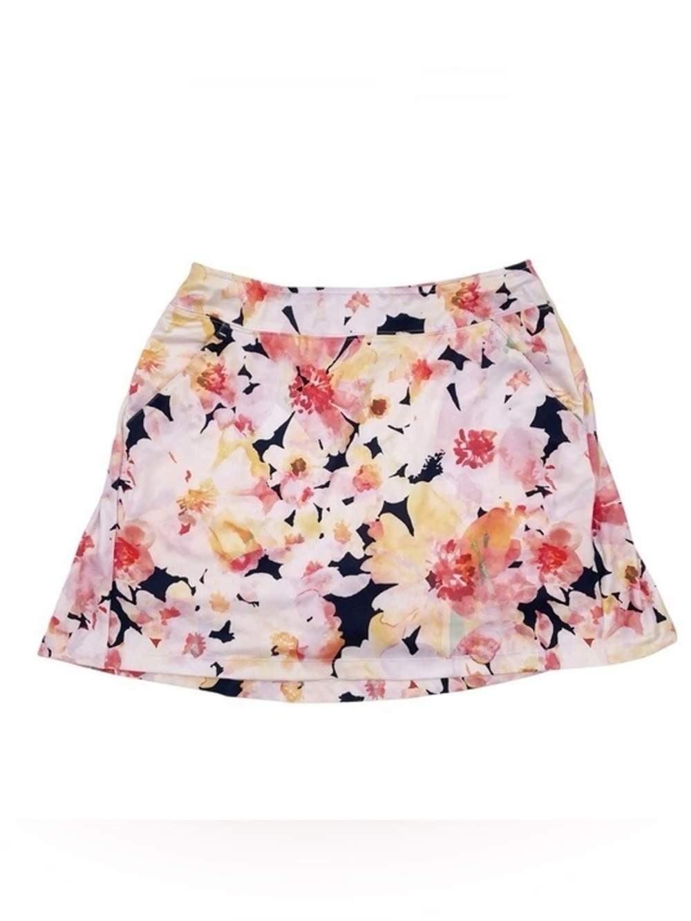 Lady Hagen Golf Skort 2X Pink Yellow Watercolor Floral Flounce Skirt Pockets